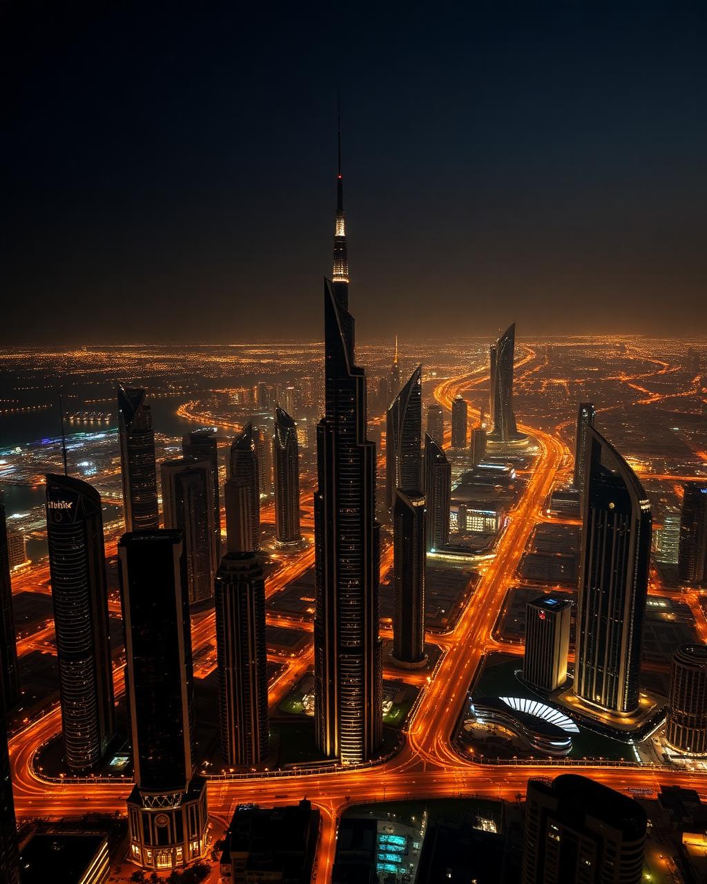 Skyline di Dubai al tramonto