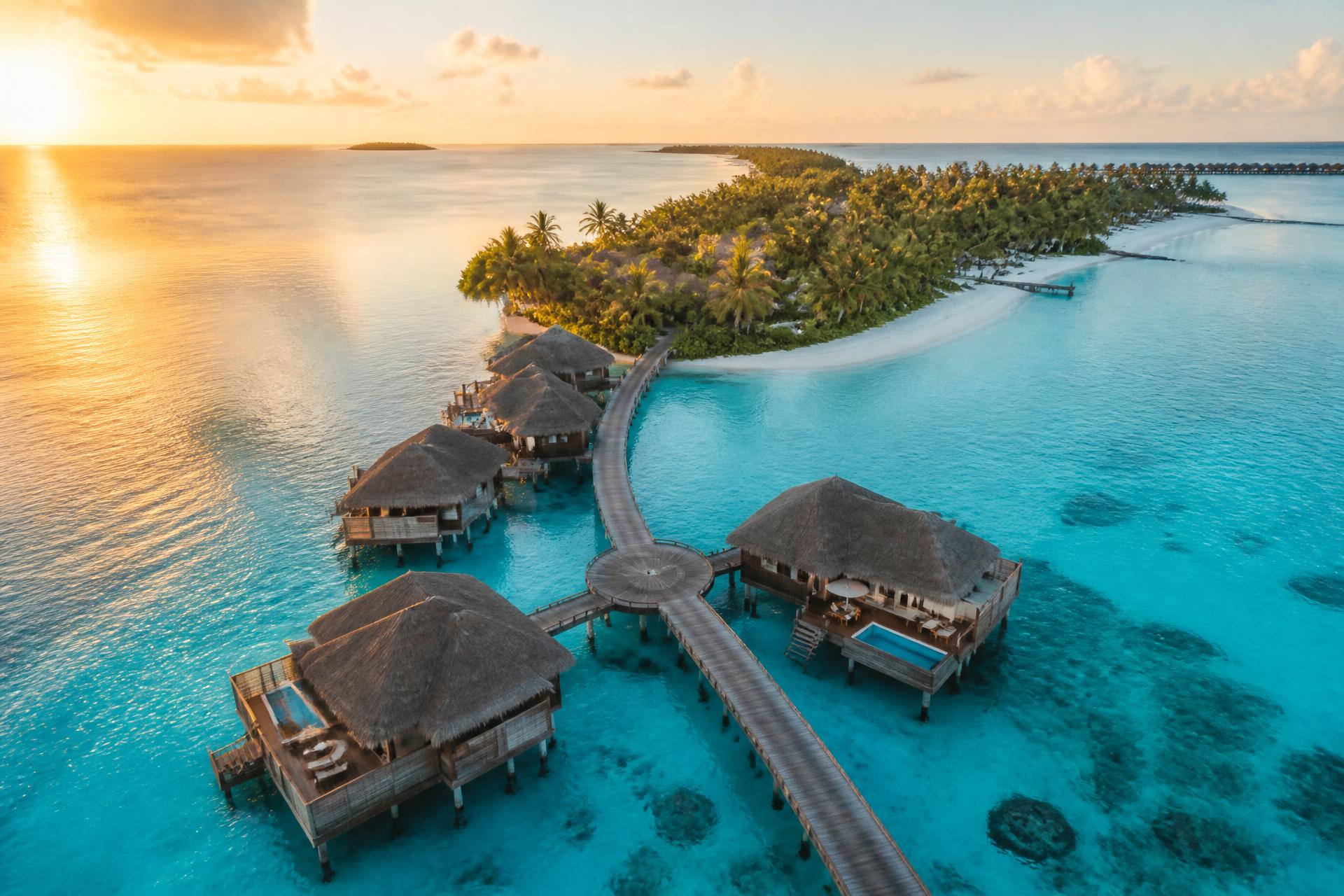Resort esclusivo alle Maldive al tramonto